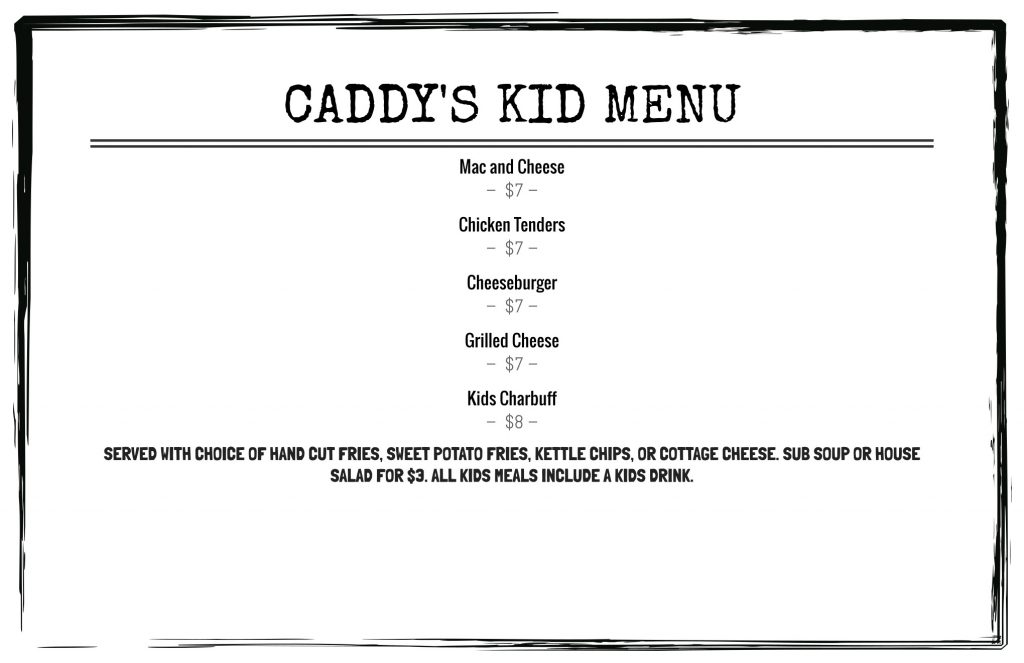 Menu Caddy's Kitchen and Cocktails